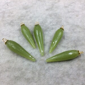 Light Green Quartz Bezel | Large Gold Plated Sterling Silver Finish Faceted Spike Opaque Pendant  ~ 10mm x 35 - 40mm - Sold Per Each