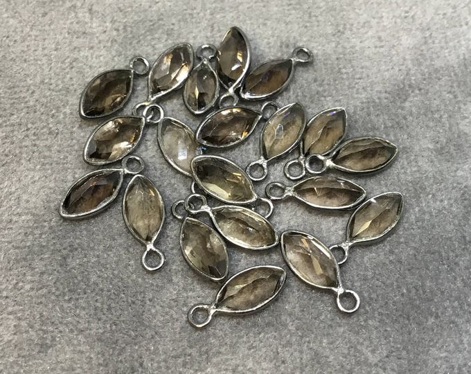 BULK PACK of Six (6) Gunmetal Sterling Silver Pointed/Cut Stone Faceted Marquise Shaped Smoky Quartz Bezel Pendants - Measuring 4mm x 8mm