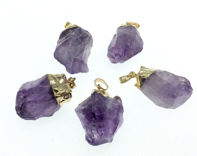 Gold Finish Electroplated Rough Light Purple Amethyst Nugget/Chunk Pendant - Measuring 20mm x 27mm, Approx. - Sold Individually, Random