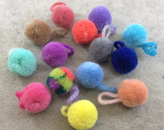 YOU CHOOSE! Bulk Pack of 12 20mm Puff/Pom Pom Balls with Matching Yarn Loop, 15 Colors Available! - Sold in Packs of 12 Balls (Single Color)