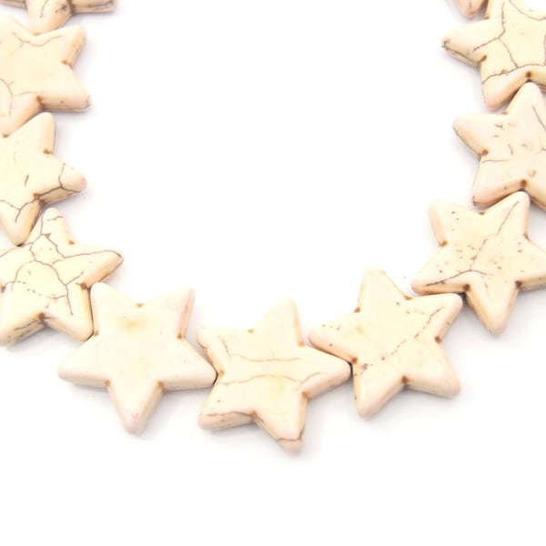 30mm Smooth Brown Veined off white Howlite Star Shaped Beads with 1mm Holes - (Approx. 15" Strand ~ 15 Beads)