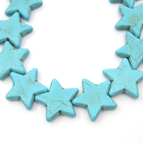15mm Veined Turquoise Howlite Star Shaped Beads with 1mm Hole