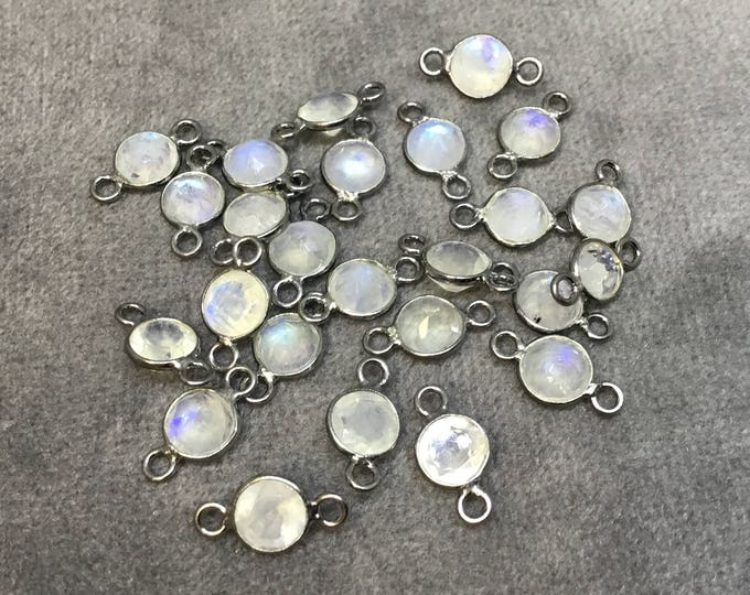 BULK PACK of Six (6) Gunmetal Sterling Silver Pointed/Cut Stone Faceted Round/Coin Shaped Moonstone Bezel Connectors - Measuring 5mm x 5mm