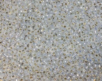 Miyuki 11/0 Opal White Seed Beads: Glossy Gilt Lined Glass Beads (23 Gram Tube)