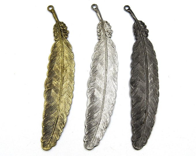 Feather Pendant | Feather Shaped Brass Pendant | Gold Gunmetal Silver | 4.5 inches