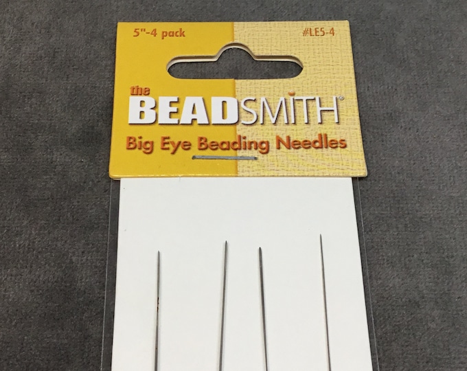 Beadsmith Brand 5" Big Eye Beading Needles - Pack of Four (4) Flexible Large/Wide Eye Needles, Measuring 126mm Long - Fits .6mm+ Holes!