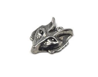 Brass Pendant | 24mm x 30mm Antique Silver Wolf Pendant