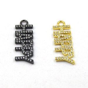 CZ Pendant | 10mm x 30mm &quot;Happy&quot; Shaped Cubic Zirconia Pendant/Charm - Gold and Gunmetal available
