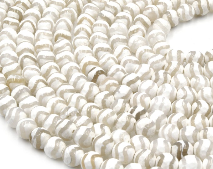 Tibetan Agate Beads | Dzi Beads | Dyed White Faceted Wavy Round Gemstone Beads - 6mm 8mm 10mm 12mm Available