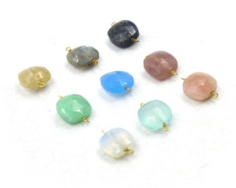 Wire Wrapped Gemstone Connectors 10mm Square | Labradorite, Chrysoprase, Chalcedony, Opalite, Lapis, Moonstone, Quartz