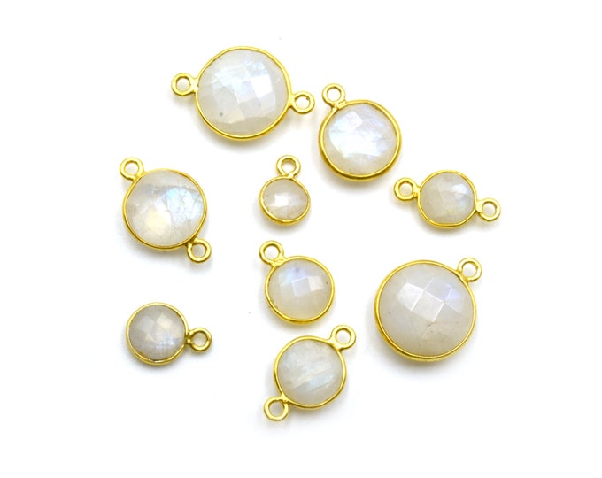 14k Gold Vermeil Round Moonstone Bezels - Pendants and Connectors for Permanent Jewelry - Non Tarnish Charms