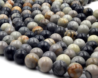 Picasso Jasper Beads | Smooth Gray Picasso Round Beads | 6mm 8mm 10mm | Loose Gemstone Beads