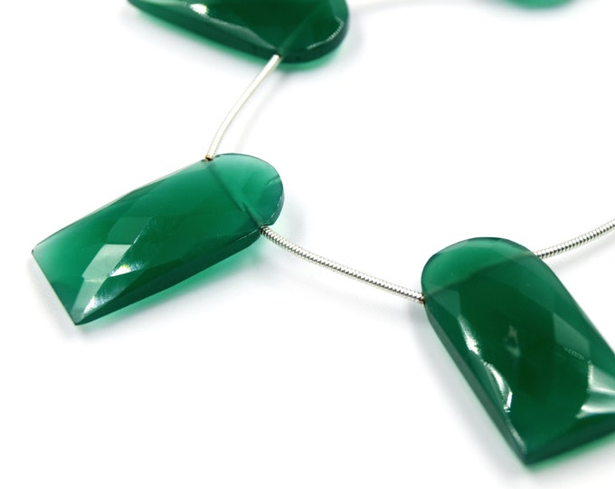 Green Onyx Beads | Hand Cut Indian Gemstone | 15mm x 30mm U Shaped Beads | High Quality Green Onyx | Loose Gemstone Beads