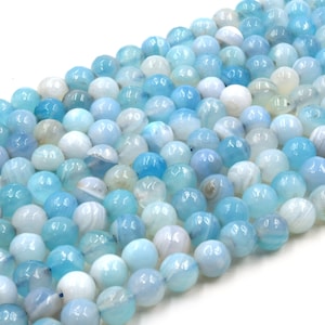 Light Blue Banded Agate Beads | Faceted Tibetan Agate Gemstone Beads | 8mm 10mm 12mm Available