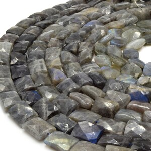Faceted Rectangle Labradorite Beads: Iridescent Gray Gemstone, 15 Inch Strand
