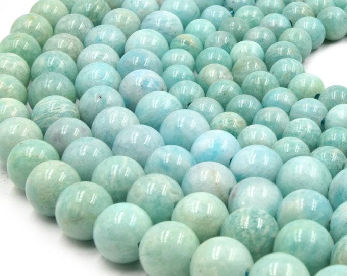 Large Hole Amazonite Beads | Blue Amazonite Smooth Round Shaped Beads with 2mm Holes | 7.5" Strand | 8mm 10mm Available