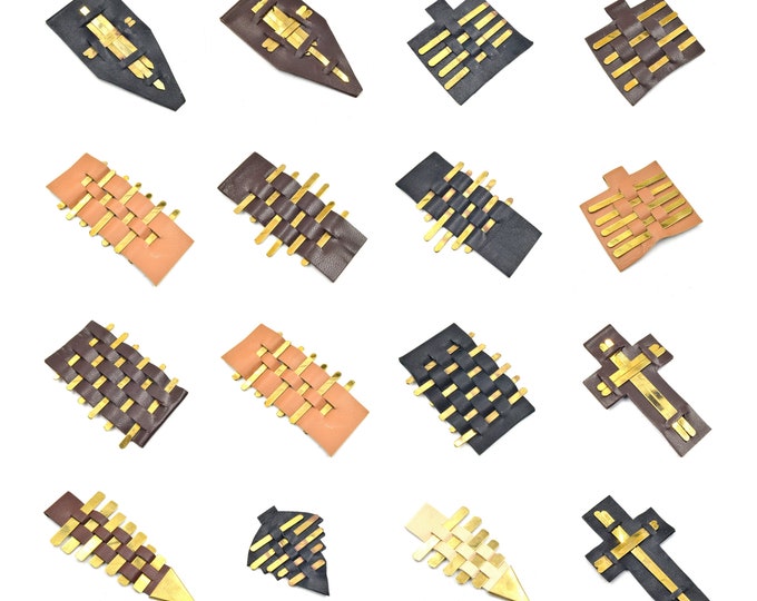 Woven Brass & Leather Pendant | Leather Focal Pendant | Unique Necklace Pendant | Brown Black Tan Leather Pendants