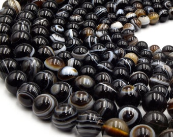 Black Sardonyx Beads | 8mm Beads, 10mm Beads, 12mm Beads