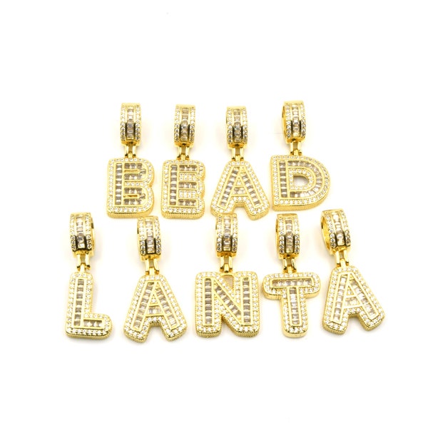 Alphabet Cubic Zirconia Pendant | Gold Letter with Rhinestone and CZ Accents with Ornate Bail | Initial Pendants | Letter Pendants