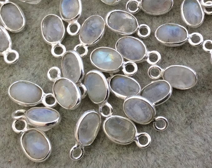 BULK PACK of Six (6) Sterling Silver Pointed/Cut Stone Faceted Oval/Oblong Shaped Moonstone Bezel Pendant - Measuring 3mm x 6mm