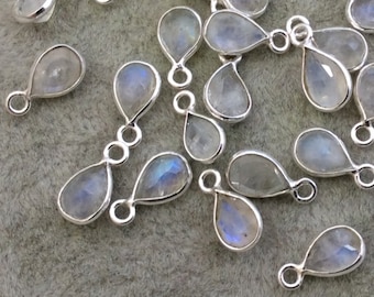 Moonstone Bezel | BULK PACK of Six (6) Sterling Silver Pointed Cut Stone Faceted Teardrop Pear Shaped Pendants - Measuring 4mm x 7mm