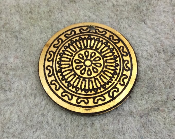 BULK PACK of 1" Gold Plated Detailed Mandala Embossed Round Copper Medallion Pendants  - Measuring 22mm x 22mm - Sold in Packs of 10
