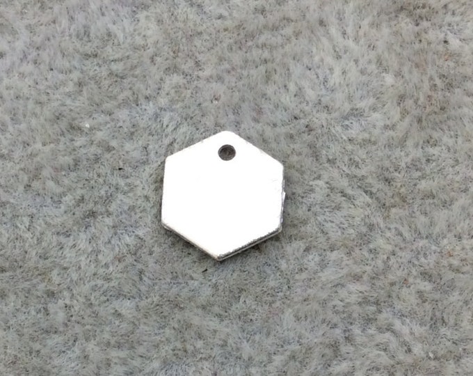 8mm x 10mm Silver Brushed Finish Blank Hexagon Shaped Plated Copper Components - Sold in Pre-Counted Bulk Packs of 10 Pieces - (188-SV)