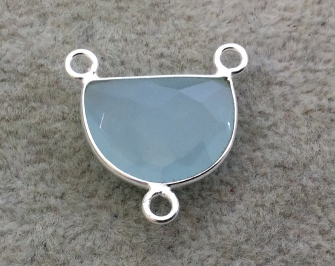 Sterling Silver Faceted Half Moon Shaped Pale Aqua Hydro (Man-made) Chalcedony Bezel Pendant - Measuring 16mm x 12mm - Sold Individually
