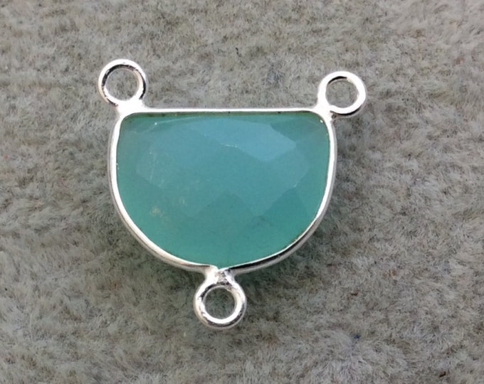 Sterling Silver Faceted Half Moon Shaped Seafoam Green Hydro (Man-made) Chalcedony Bezel Pendant - Measuring 16mm x 12mm - Sold Individually