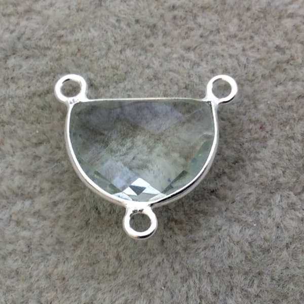 Sterling Silver Faceted Half Moon Shaped Pale Light Green Hydro (Man-made) Quartz Bezel Pendant - Measuring 16mm x 12mm - Sold Individually