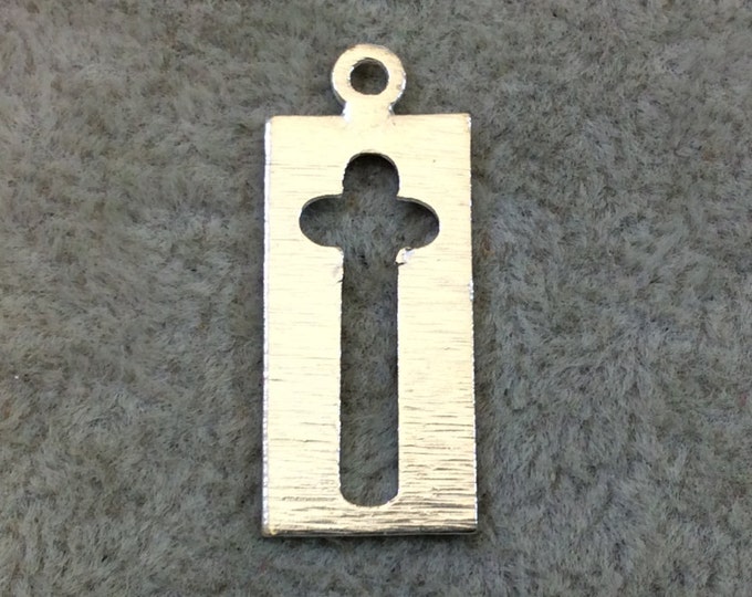 Silver Plated Copper Vertical Rectangle/Bar Cross Cutout Shaped Components - Measuring 10mm x 23mm - Sold in Packs of 10 (199-SV)
