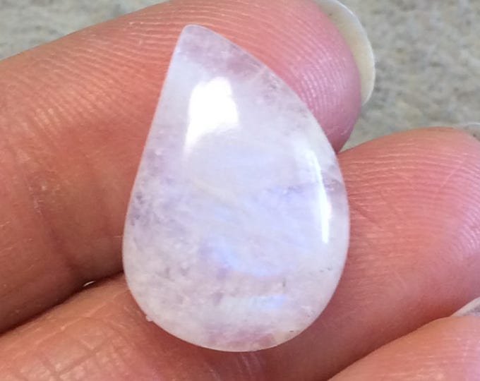 OOAK Single AAA Curved Tear Shaped Blue Moonstone Flat Back Cabochon - Measuring 14mm x 21mm, 7mm Dome Height - Gemstone Cab (Batch B)