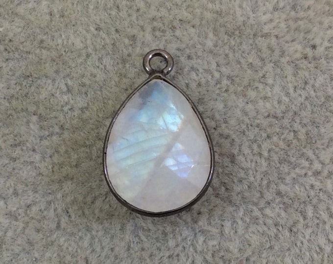 Gunmetal Moonstone Teardrop Bezel Pendant - 12mm x 16mm