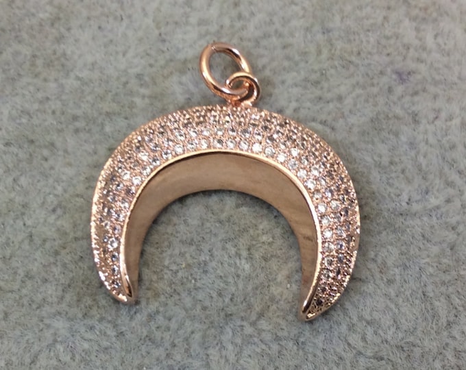 Rose Gold Plated CZ Cubic Zirconia Inlaid Convex Crescent Shape Copper Pendant - Measuring 25mm x 20mm  - Four Colors Available, See Related