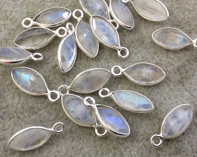 Moonstone Bezels | BULK PACK of Six (6) Sterling Silver Pointed Cut Stone Faceted Marquise Shaped Pendants - Measuring 5mm x 10mm