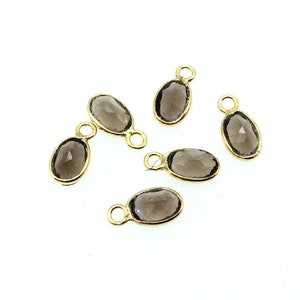Smoky Quartz Bezels | BULK LOT - Pack of Six (6) Gold Vermeil Pointed Cut Stone Faceted Oval Shaped Natural Pendants - Measures 4mm x 6mm