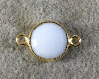 Gold Plated Chalcedony Bezel Connector: 12mm White Round Coin