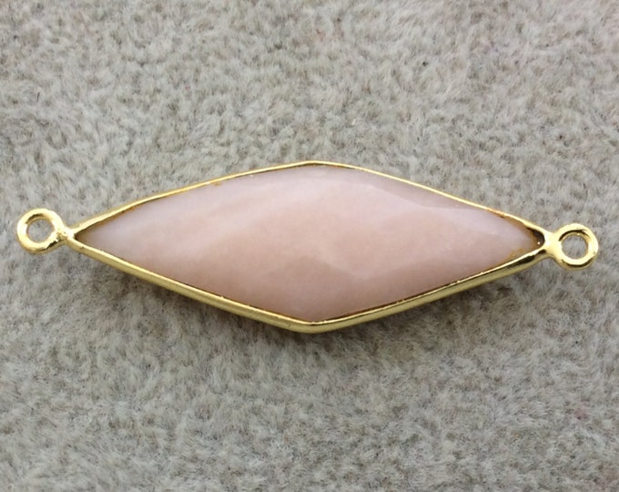 Rhodonite Bezel | Gold Plated Natural Mixed Faceted Diamond Shaped Copper Bezel Connector - Measures 13mm x 37mm - Sold Individually