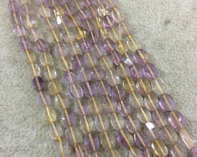 4mm x 6mm Faceted Natural Ametrine Flat Oblong Oval Shaped Beads - 15" Strand (Approx. 59 Beads) - High Quality Hand-Cut Indian Gemstone