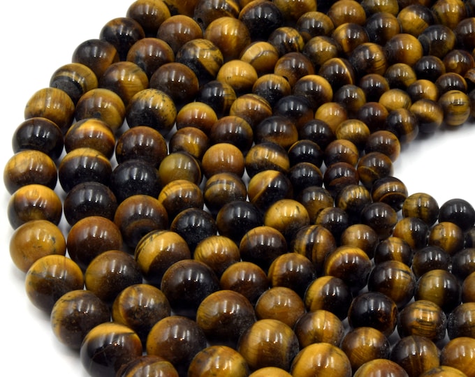 Large Hole Tigers Eye Beads | Tiger Eye Smooth Round Shaped Beads with 2mm Holes | 7.5" Strand | 8mm 10mm 12mm Available | Loose Beads
