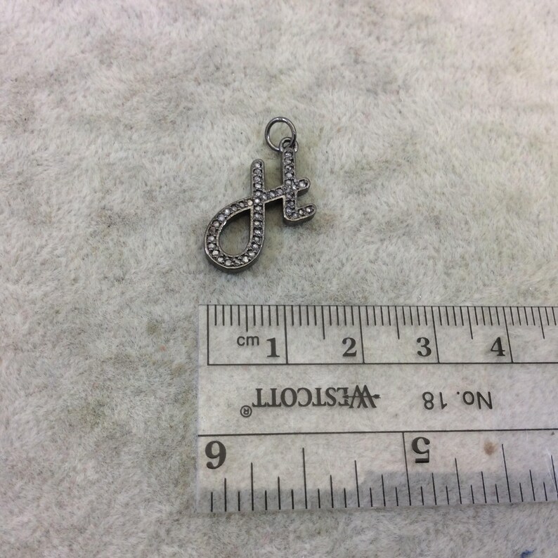 ~ 16mm x 20mm Genuine Pave Diamond Encrusted Gunmetal Plated Sterling Silver SCRIPT Alphabet Letter H Carat Weight Varies By Letter