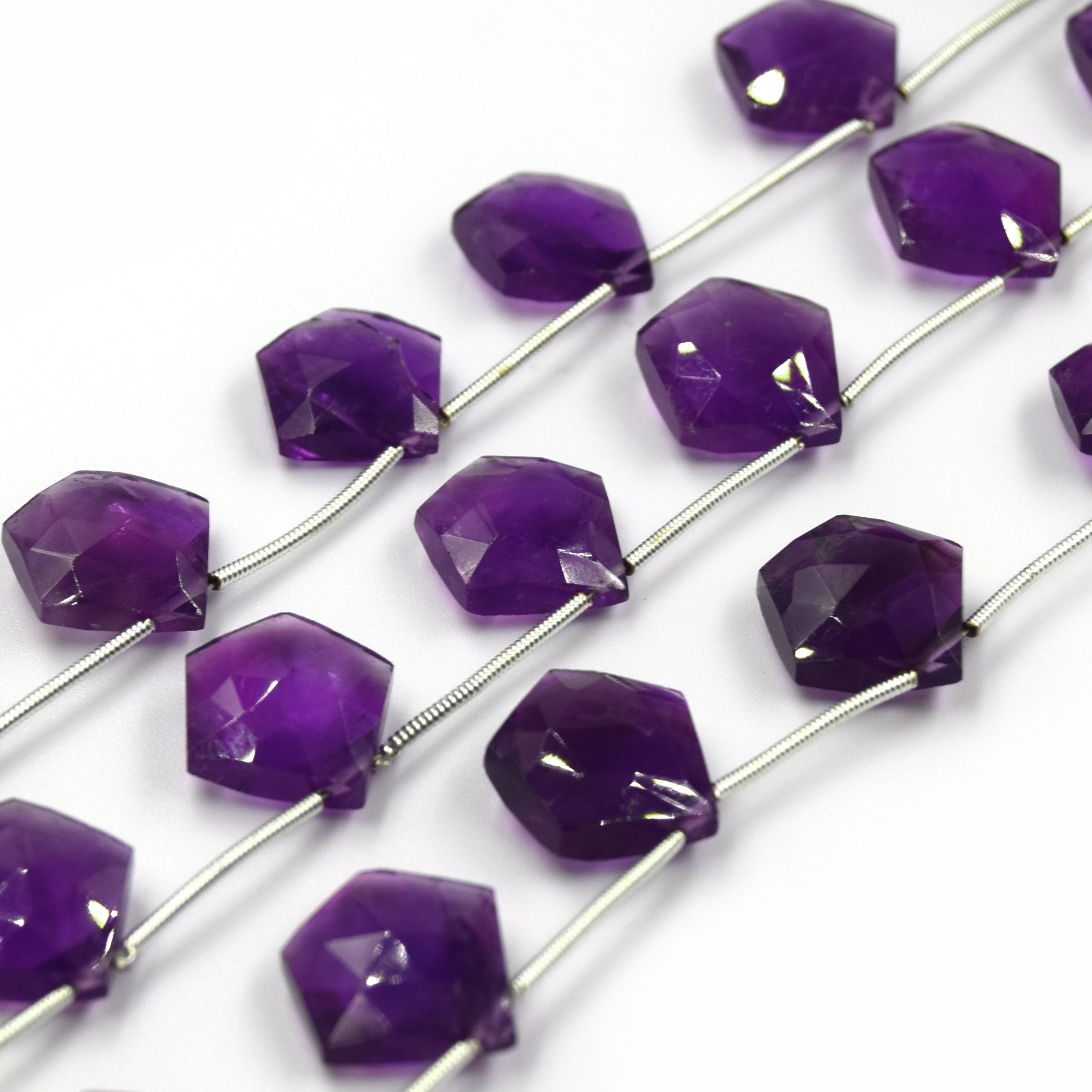 Amethyst Beads, Hand Cut Indian Gemstone