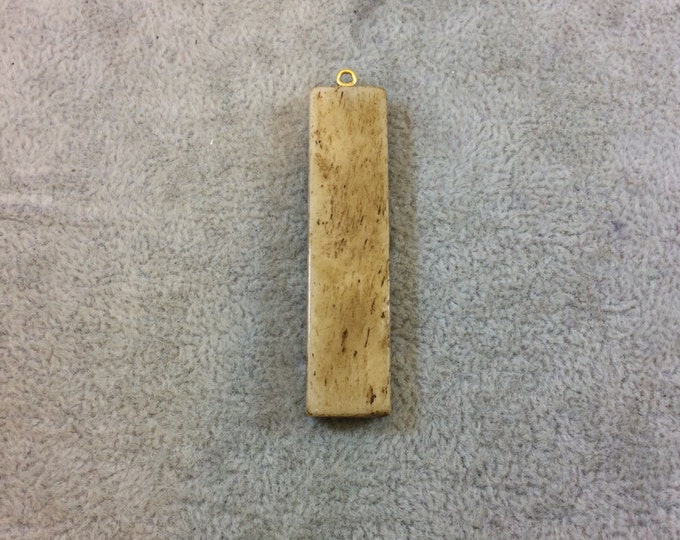 Light Brown Vertical Rectangle/Bar Shaped Carved Natural Ox Bone Focal Pendant - Measuring 13mm x 54mm Approximately - Sold Individually