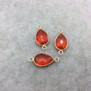 Gold Vermeil Faceted Orange Hydro (Lab Created) Quartz Teardrop Shape Bezel Connector W Asst. Patterned Wire ~ 12mm x 17mm - Sold Per Each