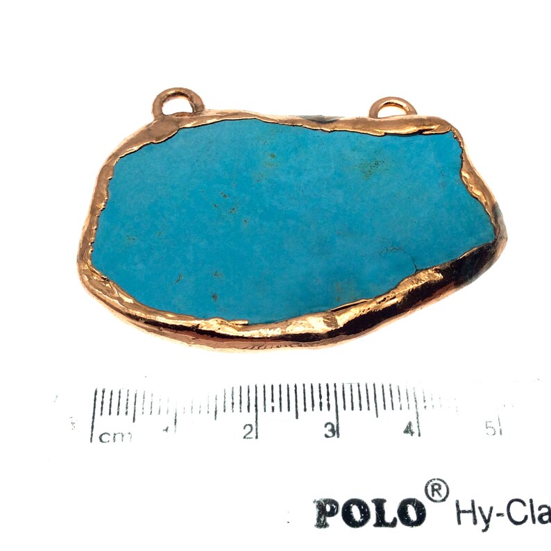 Chinese Turquoise Bezel OOAK Rose Gold Electroplated Stabilized Freeform Shaped Two Loop Pendant 017 ~ 57mm x 42mm Sold As Pictured