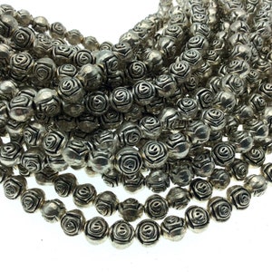 Silber-Finish geprägte Swirl abgeflachte runde Zinn Perlen - 7,5 &quot;Strang (ca. 27 Perlen) - Mess 6 mm x 7 mm, ca. - 2 mm Lochgröße