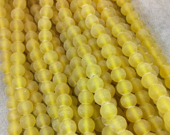 8mm Matte Lemon Yellow Irregular Rondelle Shape Indian Beach/Sea Glass Beads - Sold by 16.25" Strands - Approximately 51 Beads