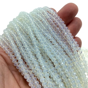 Chinese Crystal Beads | 4mm Glossy Finish Faceted Transparent Pale Celery Green Crystal Rondelle Shaped Glass Beads
