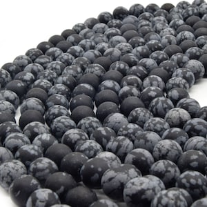 Perline di ossidiana fiocco di neve / Perline rotonde di ossidiana fiocco di neve nero opaco / 4 mm 6 mm 8 mm 10 mm Disponibile