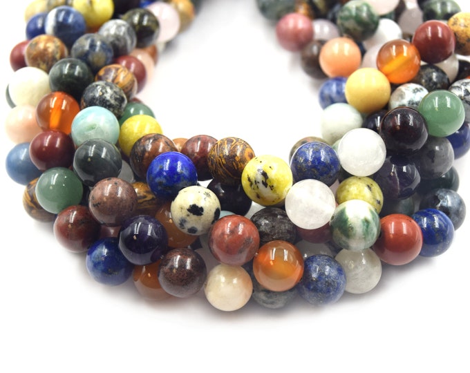 Mixed Gemstone Beads | Natural Smooth Round Gemstone Beads | 4mm 6mm 8mm 10mm 12mm | Beads By The Strand | Loose Beads